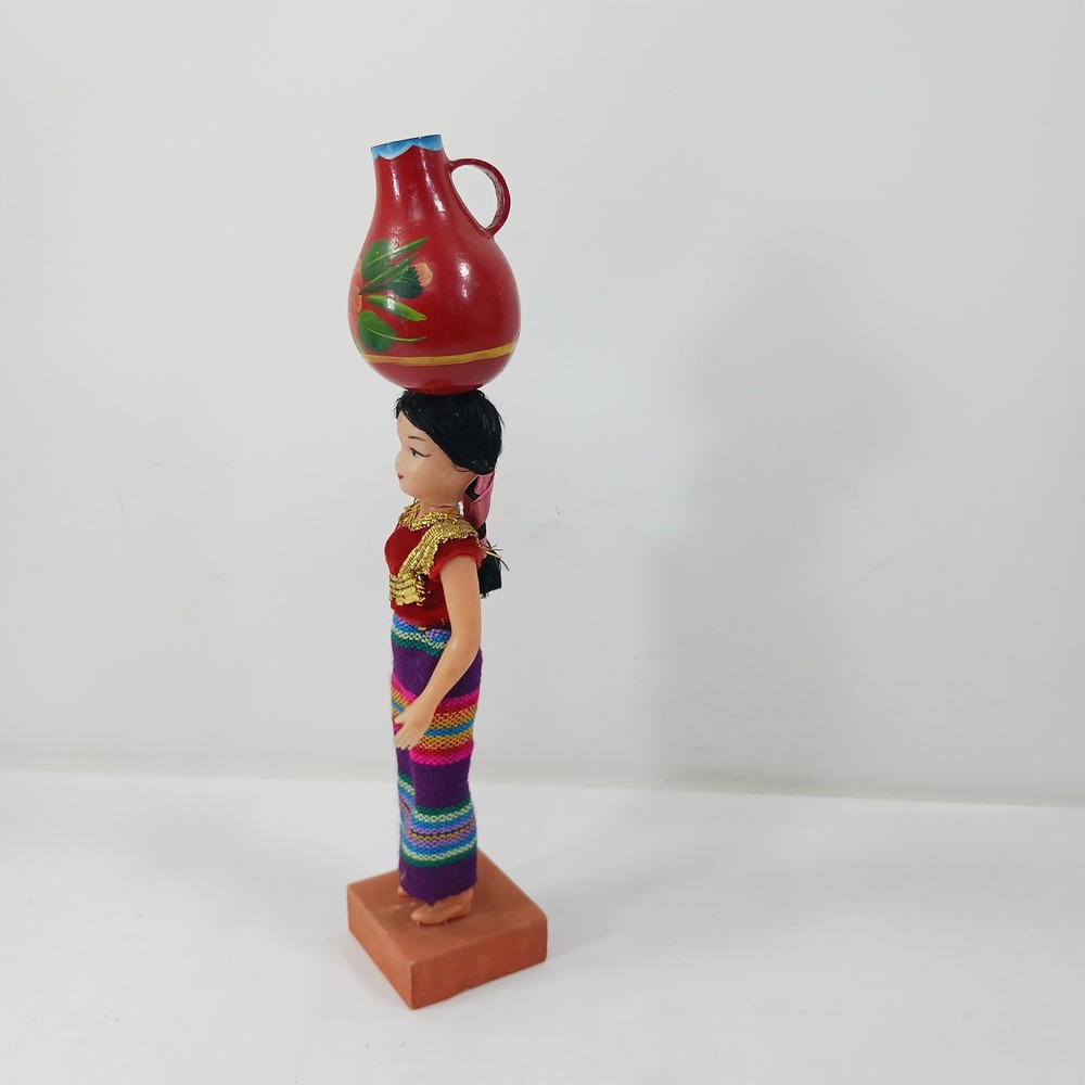 Vintage Guatemalan Souvenir Doll Traditional Dress Water Jug Folk Art 12.5" - Picture 2 of 15